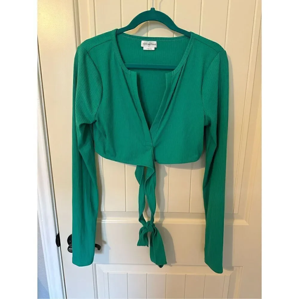 Lovers + Friends Ludrow Turquoise Long Sleeve Cropped Wrap Top Women’s Size L